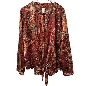 CHICO'S Paisley Blouse XL (Chicos 3) Rust Red Sequin Womens Evening Top